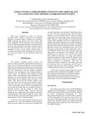 Effect of Reclaimed Rubber Content in NR/Carbon Black ... - kmutt