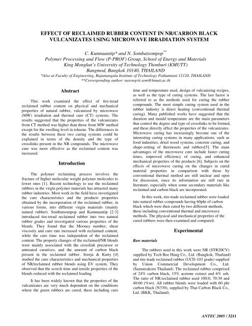 Effect of Reclaimed Rubber Content in NR/Carbon Black ... - kmutt