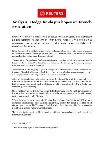 Hedge funds pin hopes on French revolution - Bernheim, Dreyfus ...