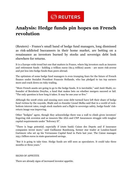 Hedge funds pin hopes on French revolution - Bernheim, Dreyfus ...