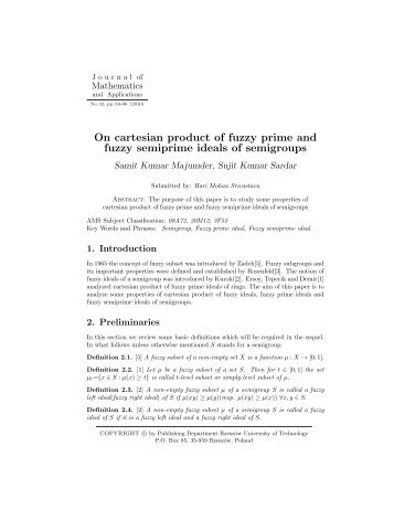 On cartesian product of fuzzy prime and fuzzy semiprime ideals of ...