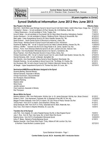 Synod Statistical Report - Central States Synod