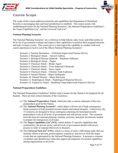 WMD Considerations for US&R Hazardous Materials Specialists