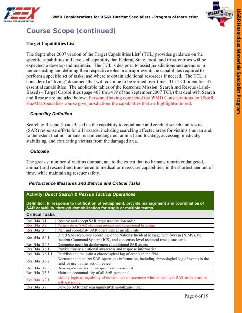 WMD Considerations for US&R Hazardous Materials Specialists