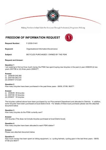 bicycles purchased / owned by the psni - Police Service of Northern ...