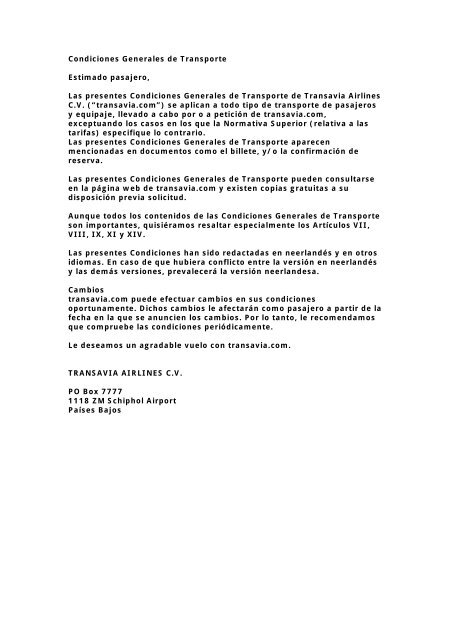 transavia opiniones maleta