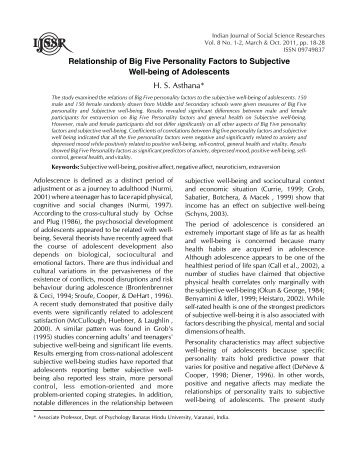 Relationship of Big Five Personality Factors to Subjective Well-being ...