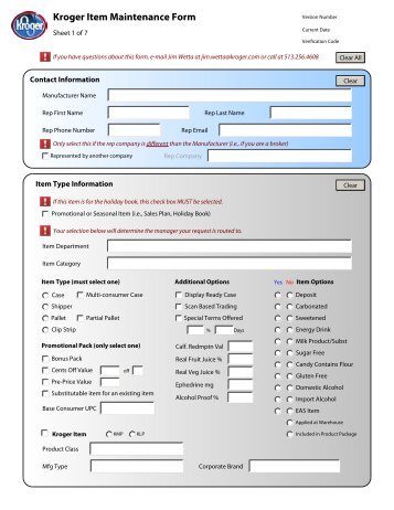 Kroger Item Maintenance Form