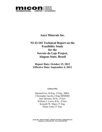 Feasibility Study For the Serrote da Laje Project - Aura Minerals Inc.