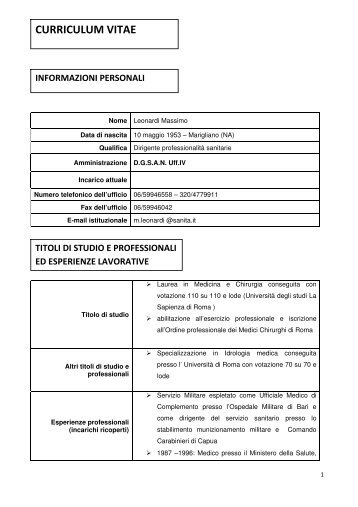 curriculum vitae - Sala stampa - Ministero della Salute