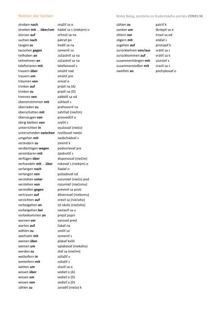Rektion der Verben - Zmaturuj.sk - Zones.sk