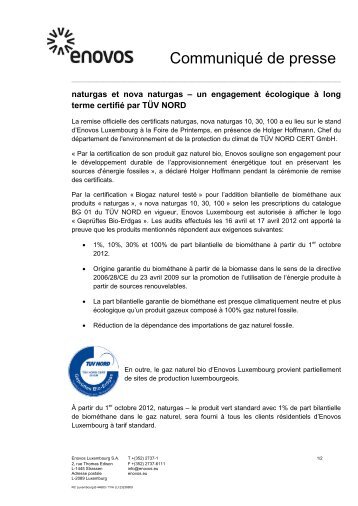 un engagement écologique à long terme attesté par TÜV NORD