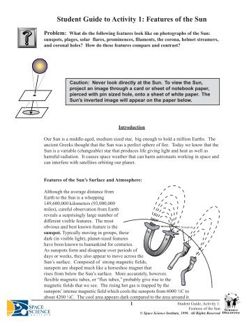 Student Guide to Activity 1 - Space Weather Center