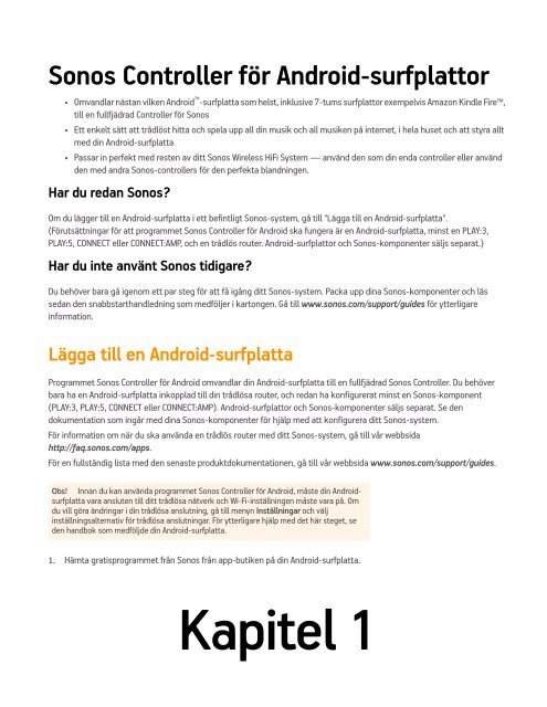 Sonos Controller fÃ¶r Android-surfplattor - Almando