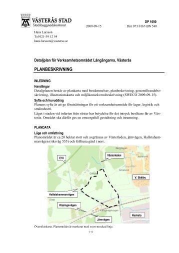 PLANBESKRIVNING - VÃ¤sterÃ¥s stad