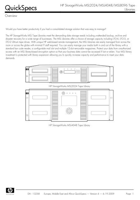 HP StorageWorks MSL2024/MSL4048/MSL8096 ... - Xtech Networking