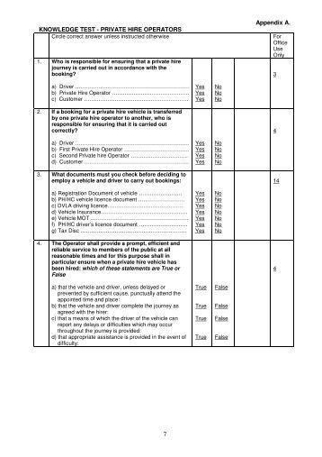 Appendix A - Examples of an Operator' Knowledge test - Waveney ...