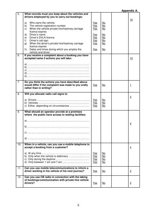 Appendix A - Examples of an Operator' Knowledge test - Waveney ...