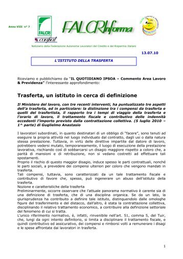 Trasferta, un istituto in cerca di definizione - Falcri