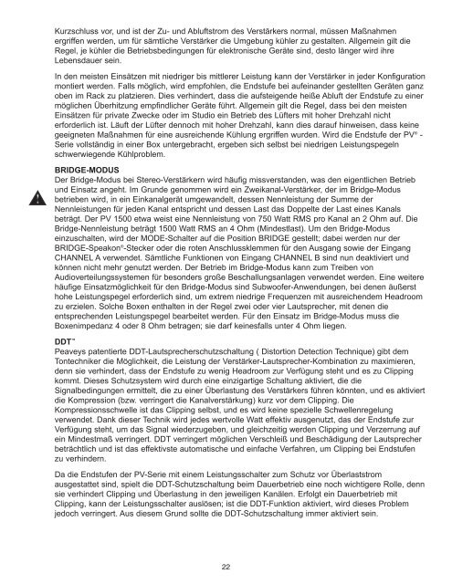 PVÂ® Series Amps Operation Manual - Peavey