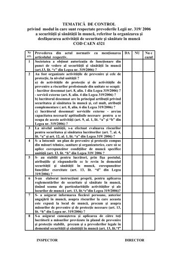 Tematica privind respectarea prevederile Legii nr. 319/2006 referitor ...