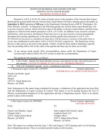 notice of hearing of the - Arizona Department of Liquor Licenses and ...