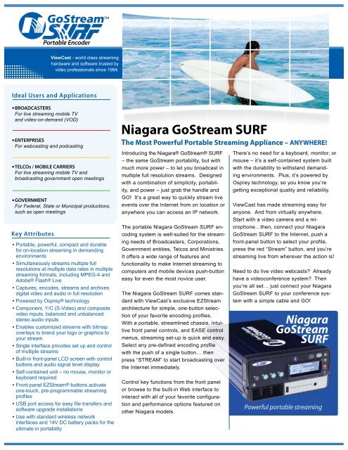 download viewcast niagara gostream surf brochure - Go Electronic