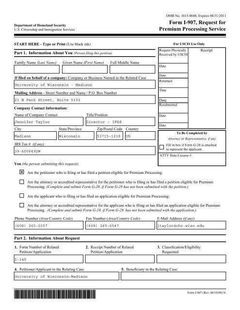 Form I-907, Request for Premium Processing Service - University of ...