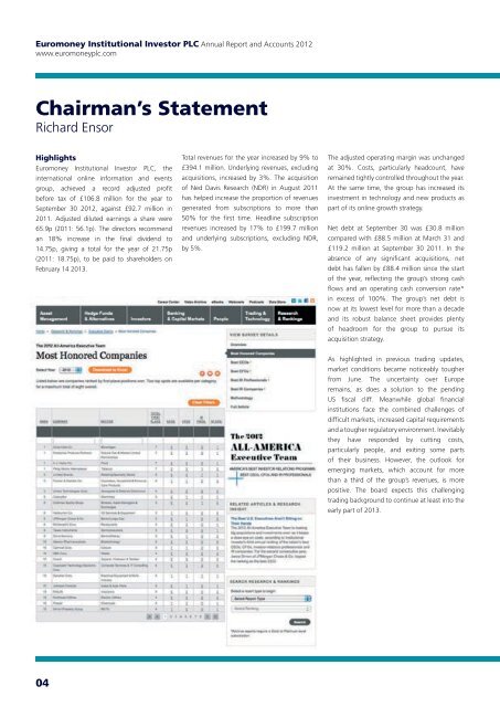 Annual Report & Accounts 2012 - Euromoney Institutional Investor ...