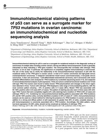 Immunohistochemical staining patterns of p53 can ... - BPA Pathology