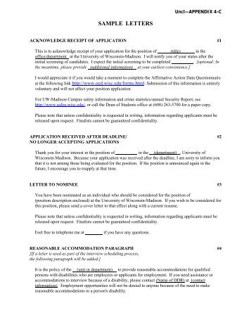sample letters - Office of Human Resources - University of Wisconsin ...