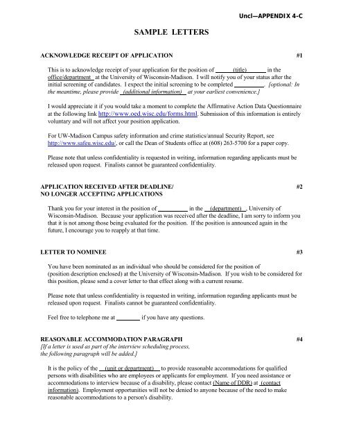 sample letters - Office of Human Resources - University of Wisconsin ...