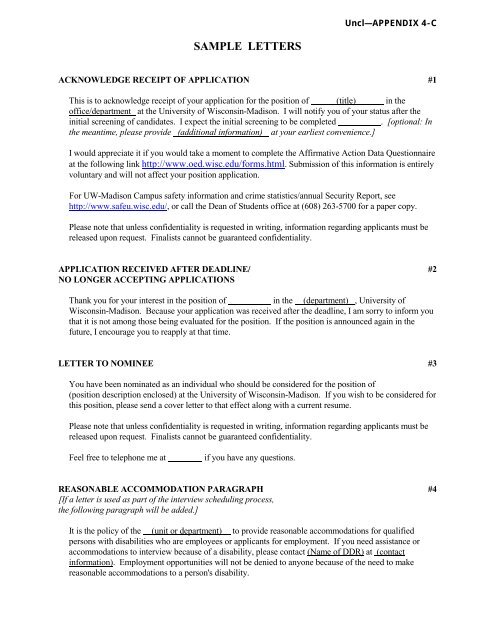 sample letters - Office of Human Resources - University of Wisconsin ...