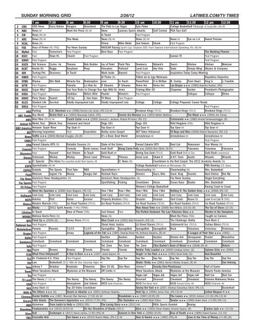 SUNDAY MORNING GRID 2/26/12 LATIMES.COM/TV TIMES - Blogs