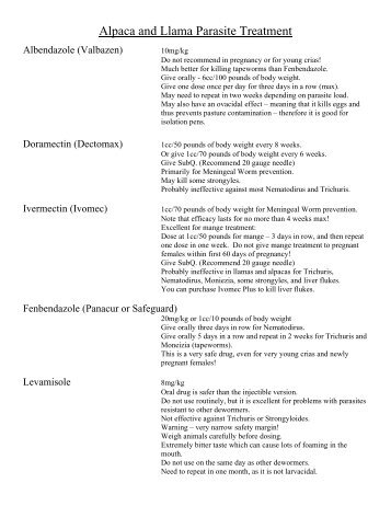 Alpaca and Llama Parasite Treatment  - Maryland Alpaca Farm