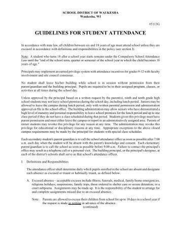 guidelines for student attendance - Waukesha School District