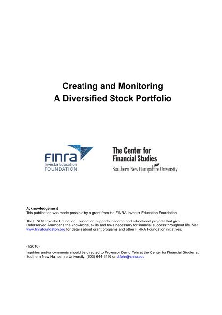 Creating and Monitoring A Diversified Stock Portfolio