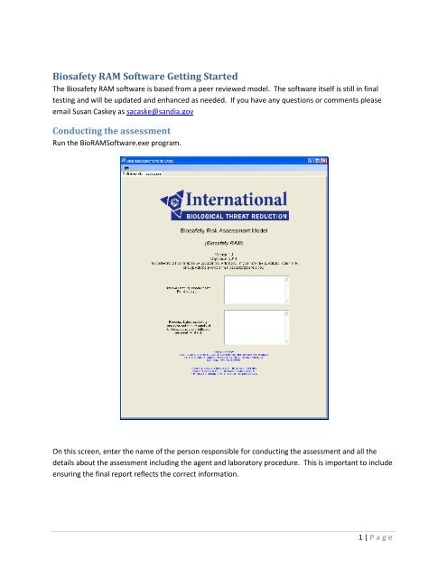 Biosafety RAM Software Getting Started - Sandia National ...