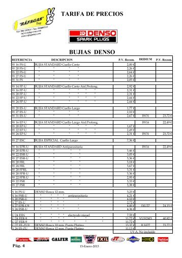 tarifa de precios bujias denso agricola