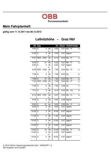 ÖBB Fahrplan 2012 (Laßnitzhöhe - Graz)