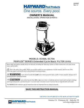 Hayward Perflex EC65A DE Filter Owners Manual - Pool Center