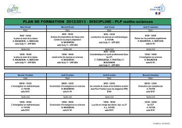 Plan Formation PLP Maths Sciences - IUFM