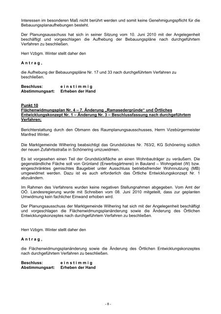 Sitzung vom 08.07.2010 (63 KB) - .PDF - Gemeinde Wilhering