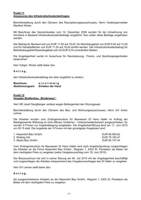 Sitzung vom 08.07.2010 (63 KB) - .PDF - Gemeinde Wilhering