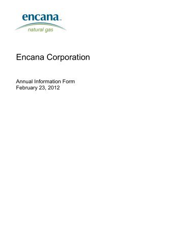 2011. In this annual information form - Encana