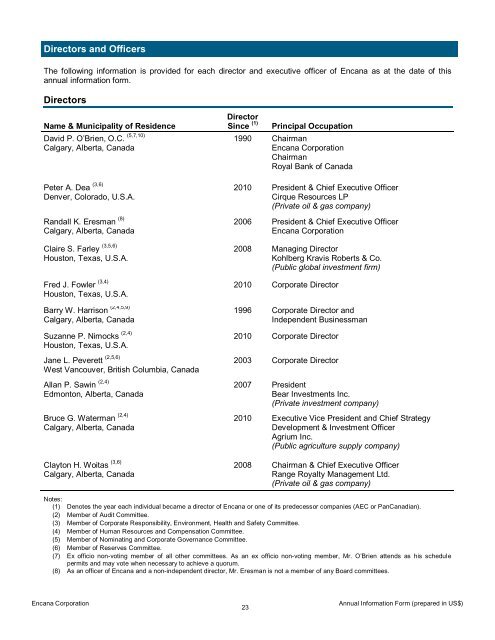 2011. In this annual information form - Encana