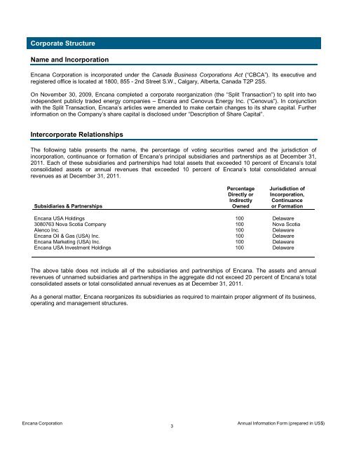 2011. In this annual information form - Encana