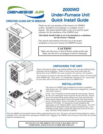 Quick Installation Guide - Genesis Air, Inc.