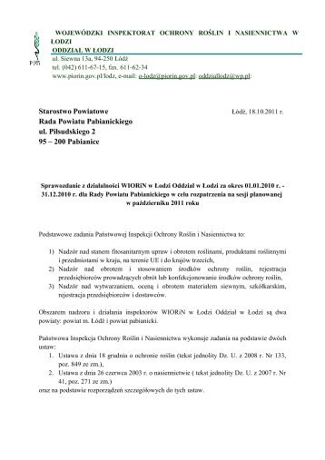 8. Sprawozdanie z dziaÅalnoÅci WIORiN w Åodzi OddziaÅ w Åodzi za ...