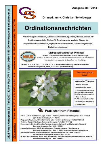 Ordinationsnachrichten Mai 2013 - Dr. Christian Seitelberger